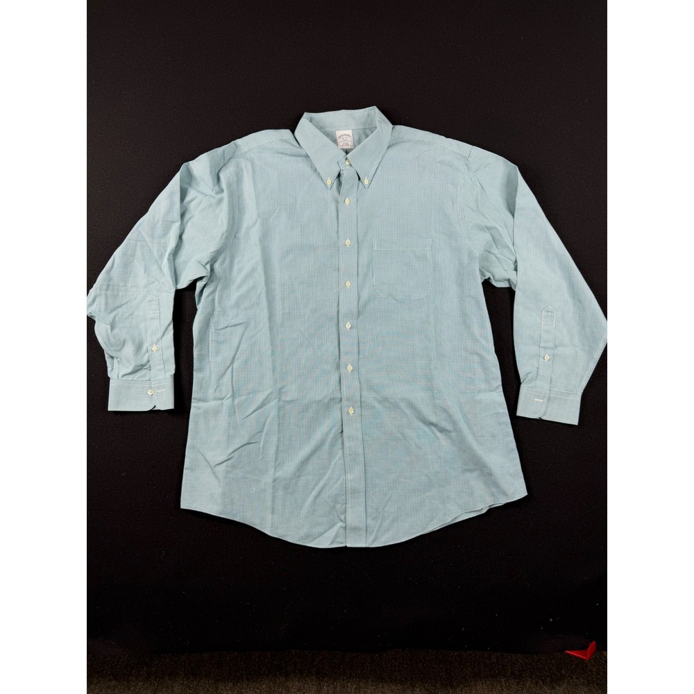 Brooks Brothers 346 Slim Fit Non-Iron Gingham Button Down Shirt 18 4/5 Teal